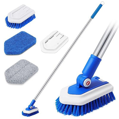 Shower Cleaning Brush with Locking Head, 3 in 1 Tub Tile Scrubber Brush
