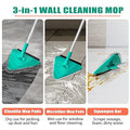 JEHONN Wall Cleaner Mop with Long Handle 82 Inches, 3-in-1 Ceiling Cleaning Tool Duster with 6 Replacement Microfiber Chenille Pads for Painted Walls, Baseboard, Window, Floor (Green)