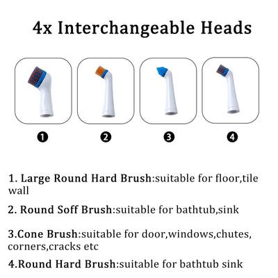 Electric Cleaning Brush with 4 in 1 Multiple Brush Heads,Indoor Household Cordless Motorized Brush